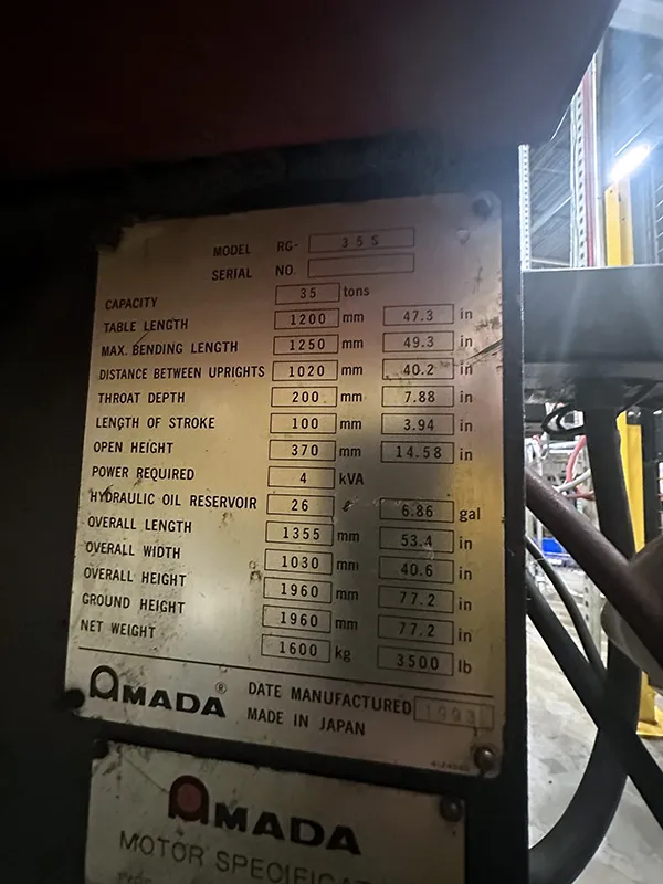 AmadaRG35S Hydraulic Press Brake
