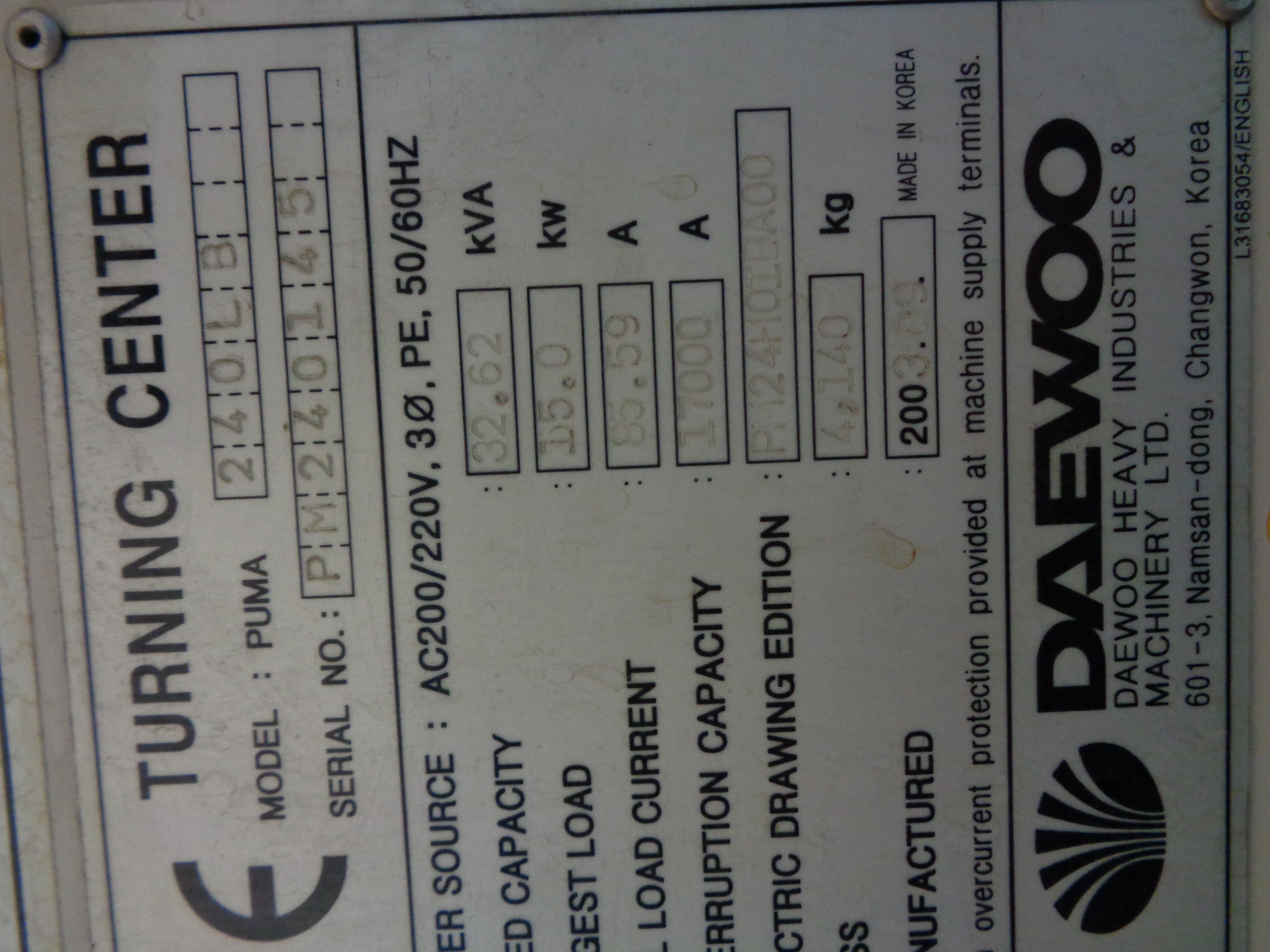 Daewoo Puma 240LB 2003 2