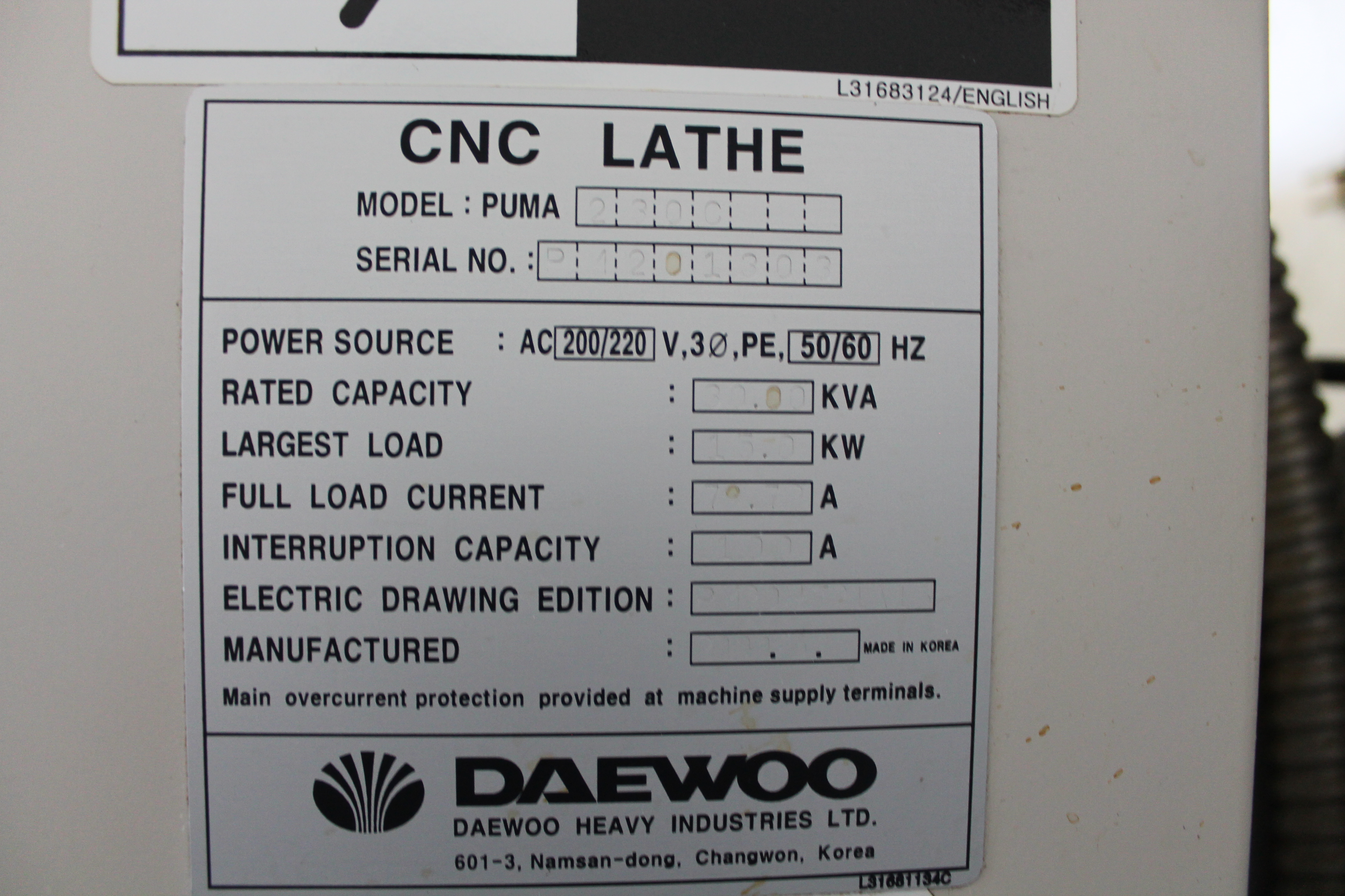 Daewoo Puma 230C 2000 2
